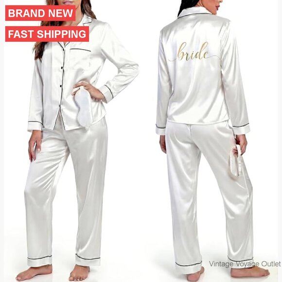 Soft Satin Pajama Set with Eye Mask Long Sleeve Medium